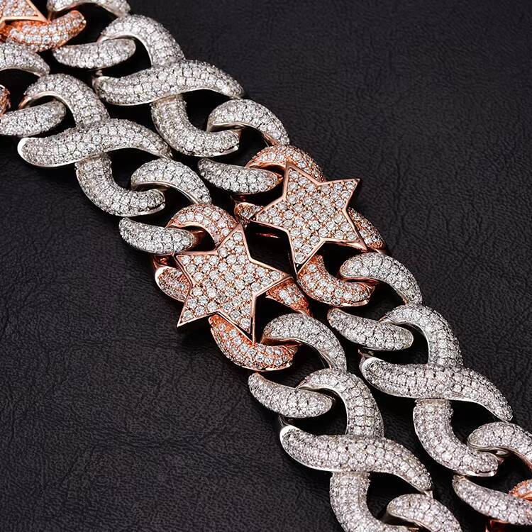 JWY Fashion Jewelry Choker Necklace Cuban Link Chain Eye Star Diamond 3A Iced Out CZ Star Hip Hop 16MM Brass Punk Moissanite Copper