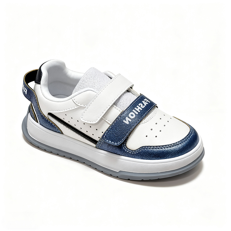 Casual Shoes Children's Stylish Low - Top Casual Shoes - White & Gold Colorblock Design, Easy - On Velcro Closure