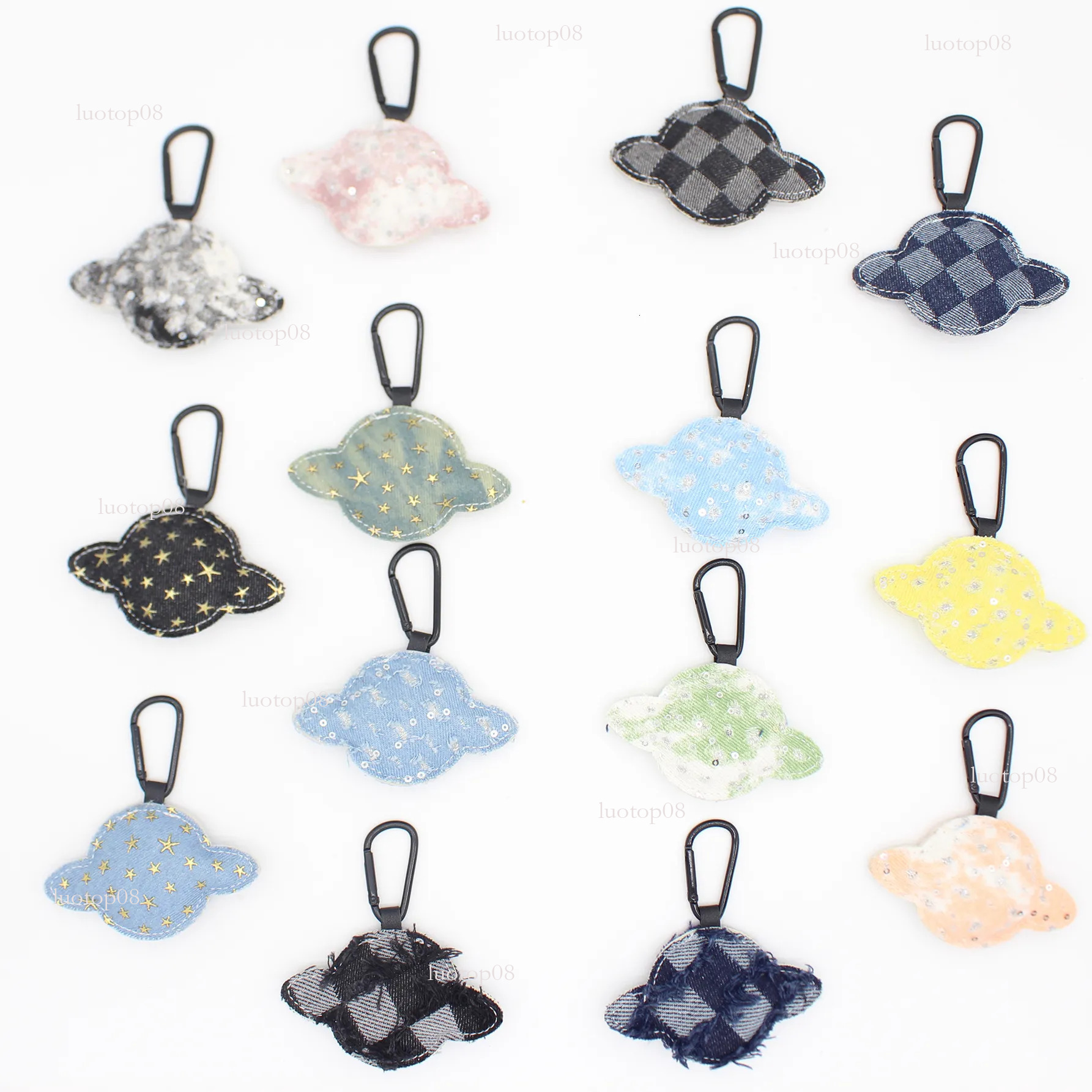 key chain designer new denim plaid sequin small planet shape fabric bag pendant creative accessories keychain wallet