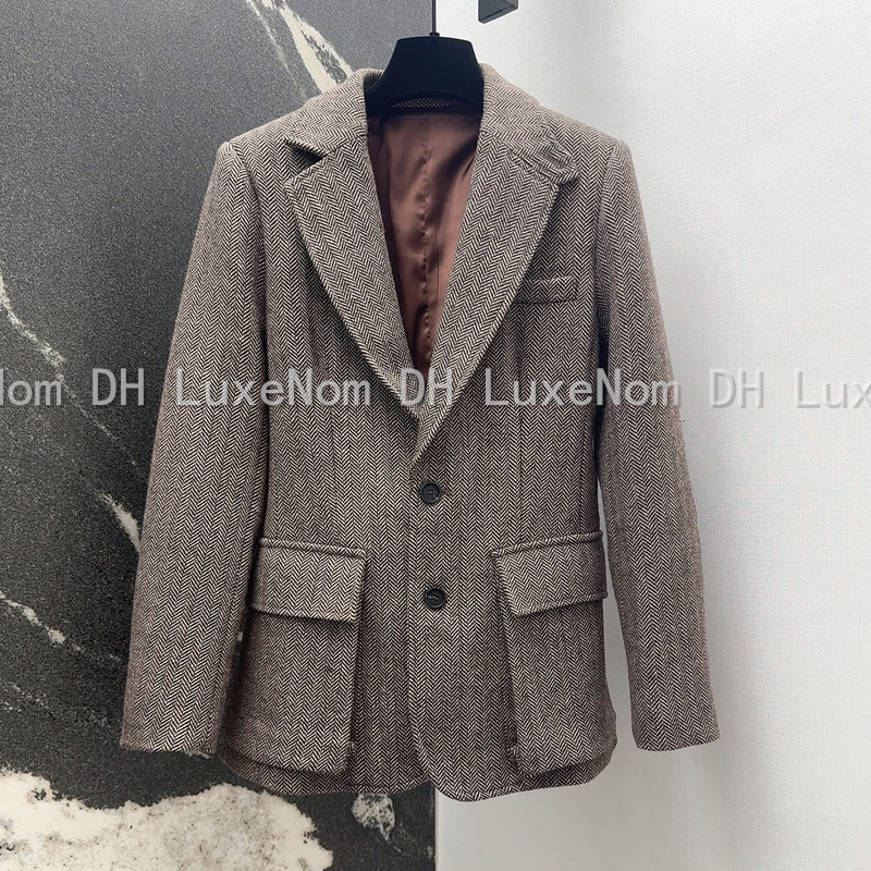 Women Blazer Jackets Long Sleeve Suit Jacket Fashion Wool Coat Lapel Collar