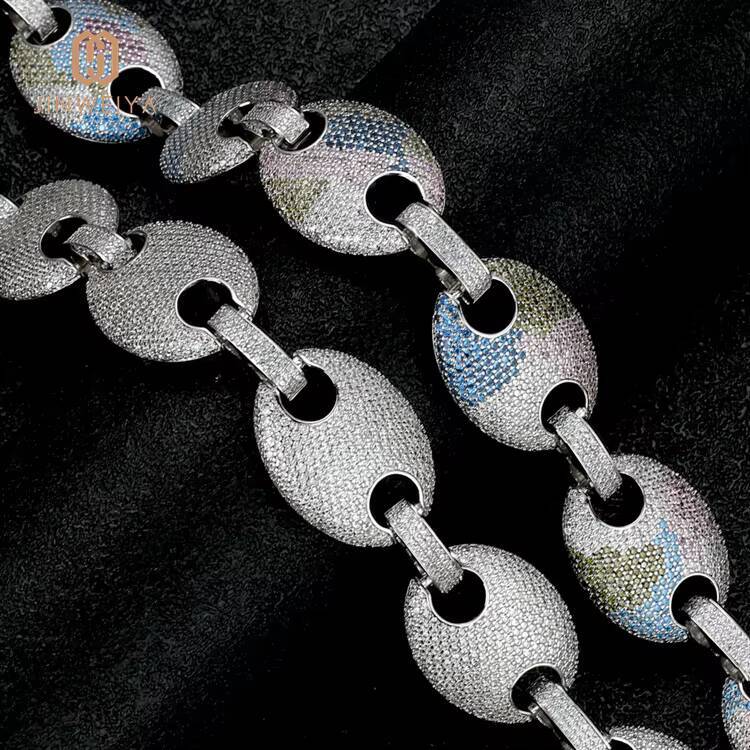 Customized Trendized 20mm Sparkling Luxury Hip Hop Jewelry Multicolor Pig Nose Necklace Miami Iced Out Moissanite Cuban Chain Link