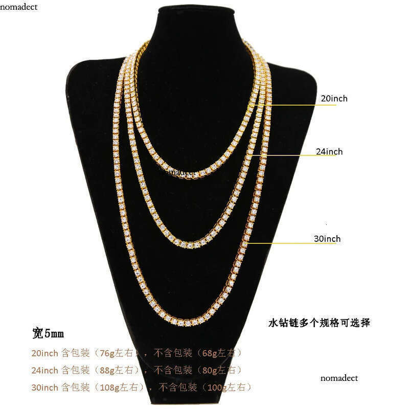 Mens Dia Iced Out Tennis Gold Necklaces Fashion Hip Hop Jewelry Moissanite Chain Necklace 3mm 4mm 5mm 34