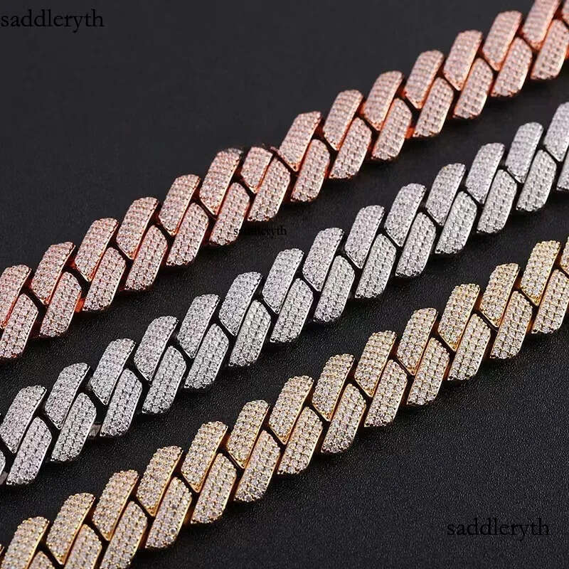 Factory wholesale new arrivals 18mm VVS Necklace Hot Sale Bling Moissanite Sterling Sier Cuban Link Chain Hip Hop Jewelry