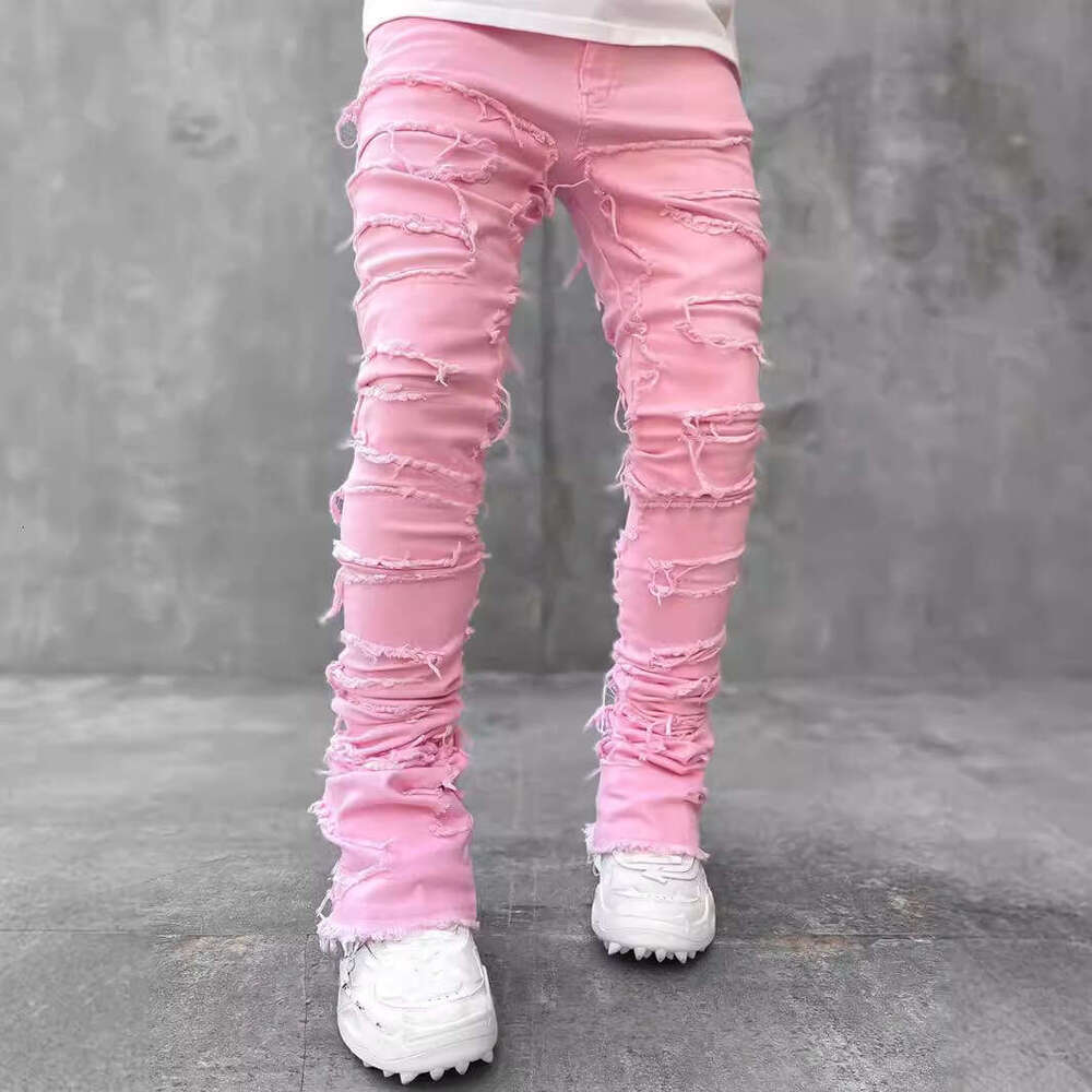 2025 Men's New Fashion Trend Patchwork Jeans Slim Fit Multicolor Stretch Flared Straight Pants