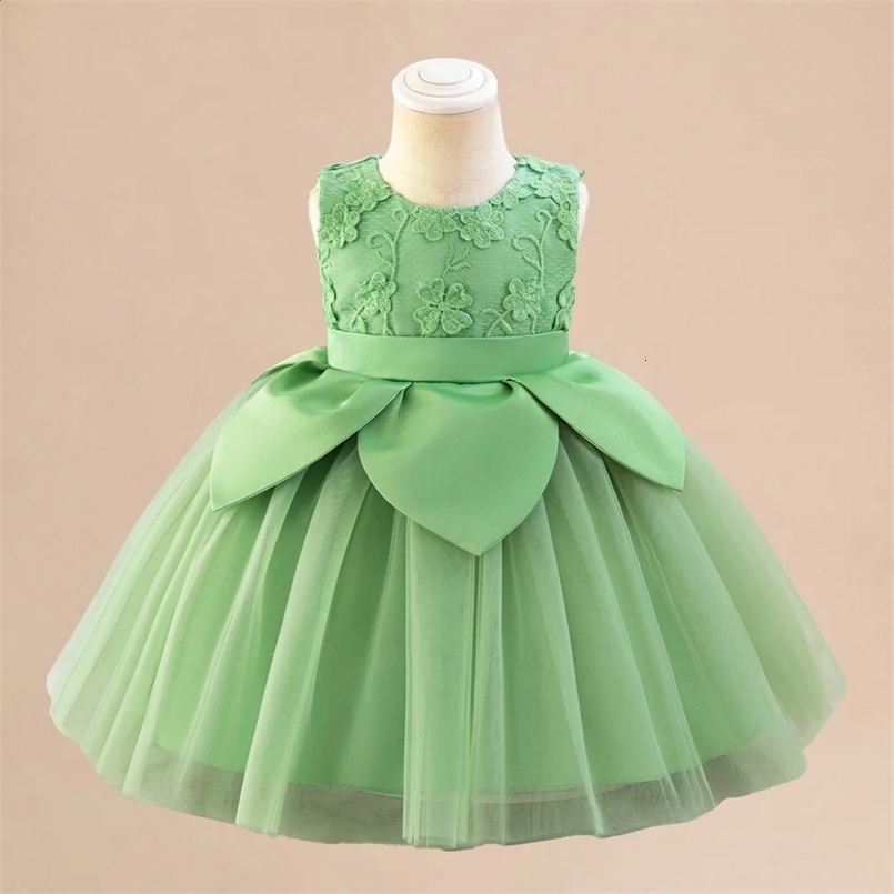 Toddler Girls Green Party Dress Princess Evening Sleeveless Gown Girls Fly Sleeves Bow 1-5Y Birthday Weddings Gown Summer Dress 250305