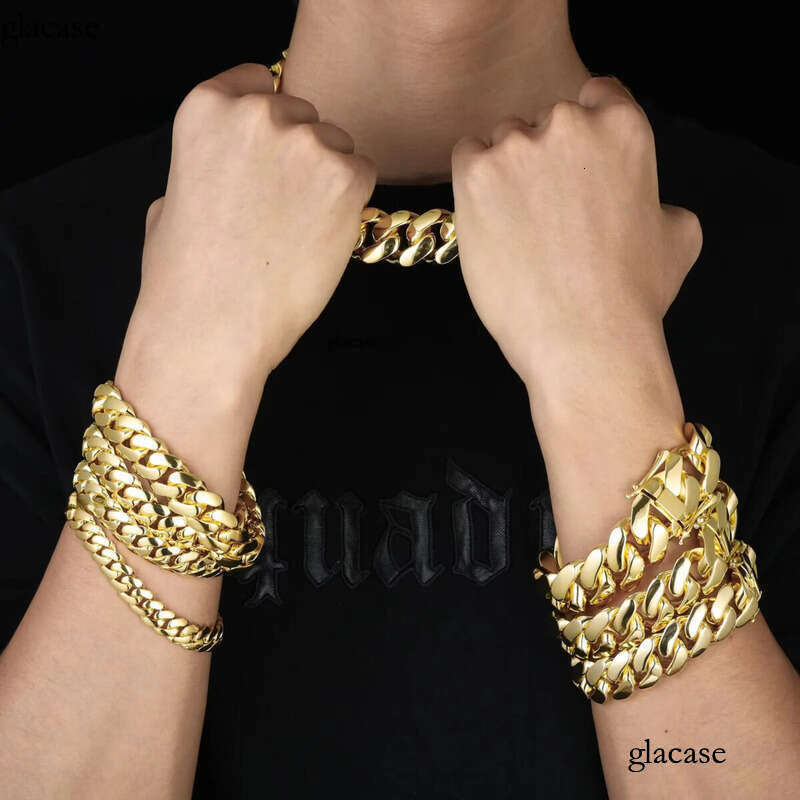 Cubana Wholesale Hip Hop Jewelry 14K Gold Plated Miami Cuban Link Chain Bracelet Heavy Solid Custom Fashion Man Women