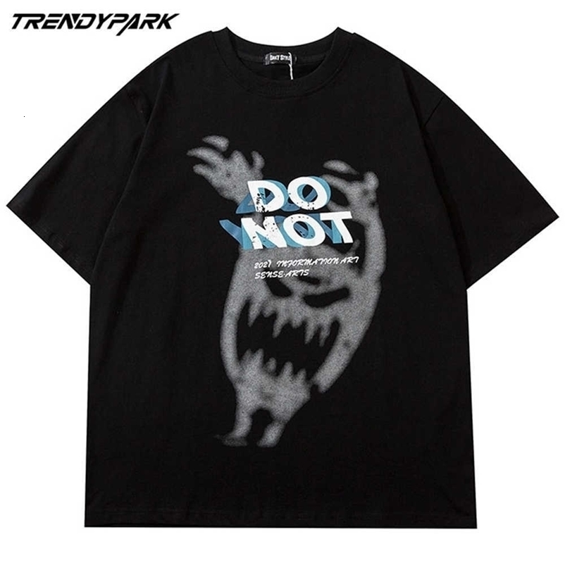 T-Shirts Hip Hop Funny Ghost Printed Cotton Tee Shirt Streetwear Harajuku Short Sleeve Casual Loose Tshirts Tops 210601