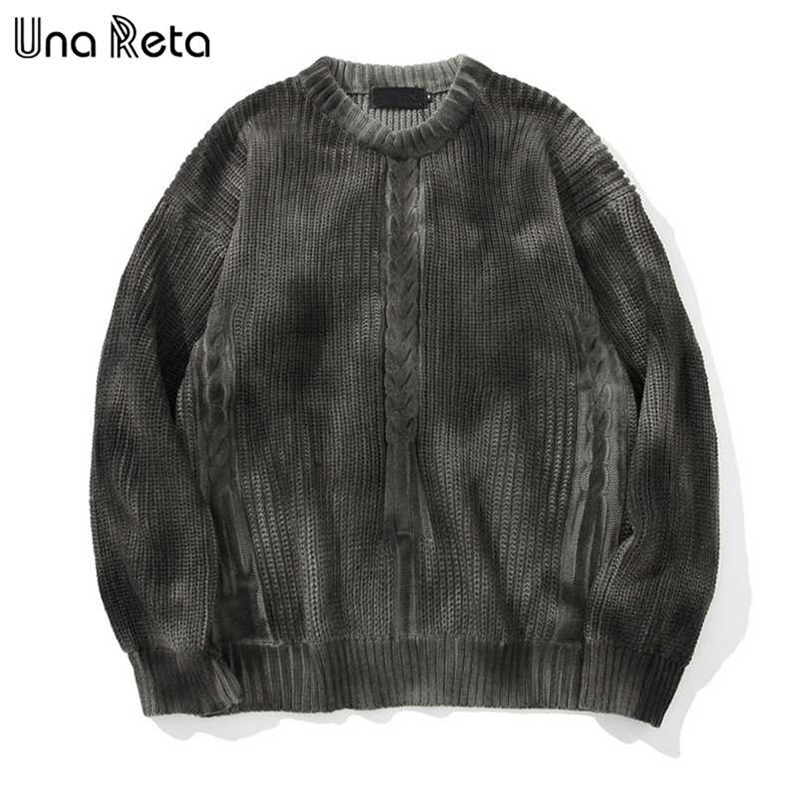 Una Reta Tie Dye Sweater Men Autumn Streetwear Men Clothing Hip Hop Pullover Men Hole Oversize Sweater 211008