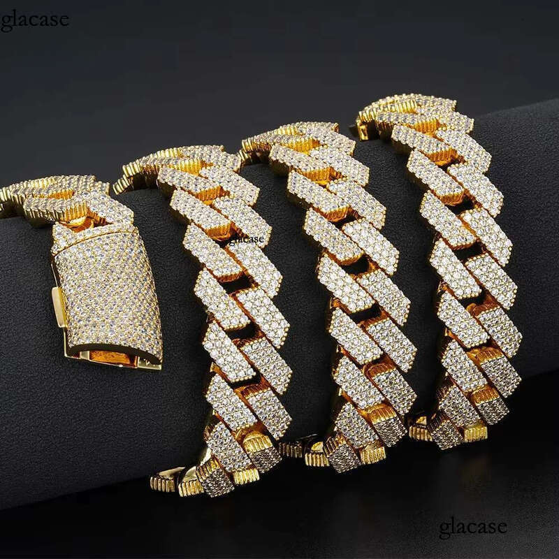 Mens 14K Gold Plated Pure Sier 13Mm Link Chain Moissanite Dia Iced out Hip Hop Bling Sets Fashionable Jewellery