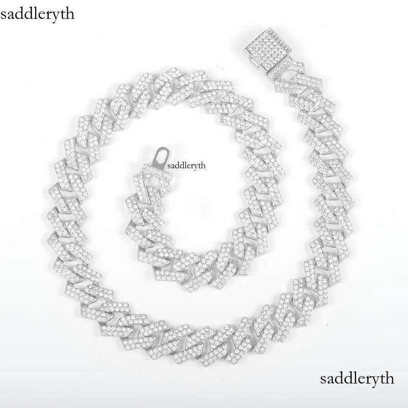 Hot selling hip-hop classic Cuban for women 15MM gold alloy full dia necklace trendy mens style