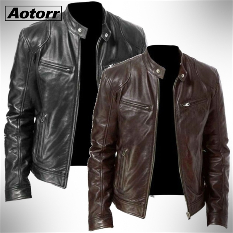Men's Leather Faux Leather Mens Fashion Leather Jacket Slim Fit Stand Collar PU Jacket Male Anti-wind Motorcycle Lapel Diagonal Zipper Jackets Me