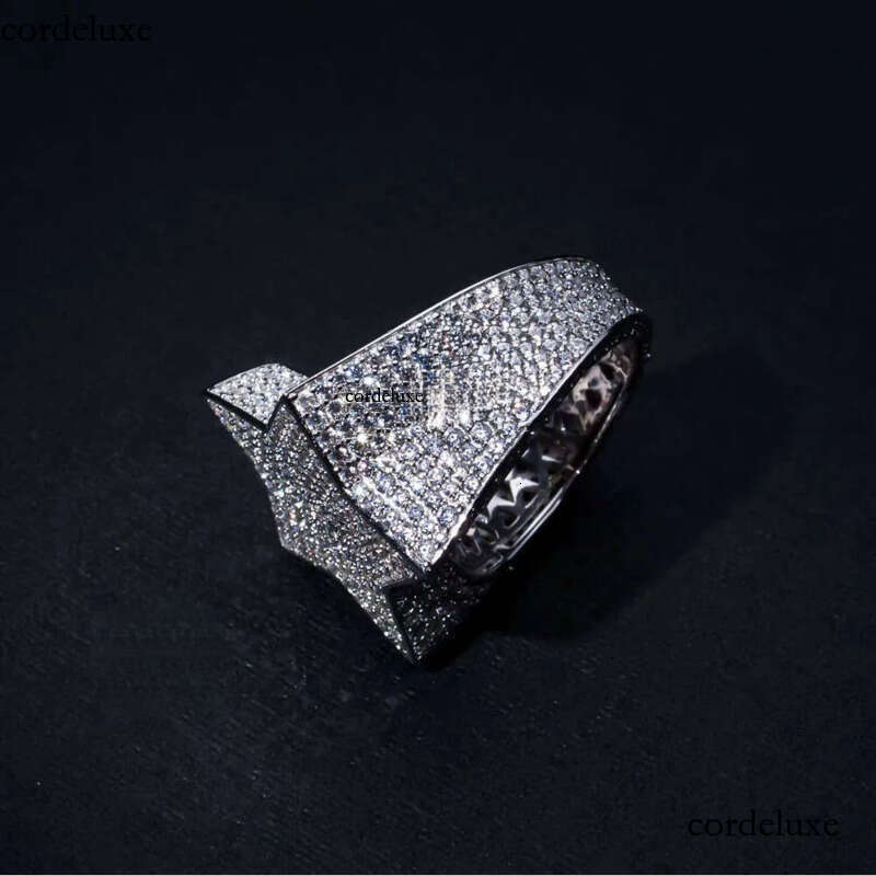 Hip-Hop Rock Style Iced Out 5-Point S Plated White Gold with DEF VVS Moissanite Men's Ring Popular Star Fashion da