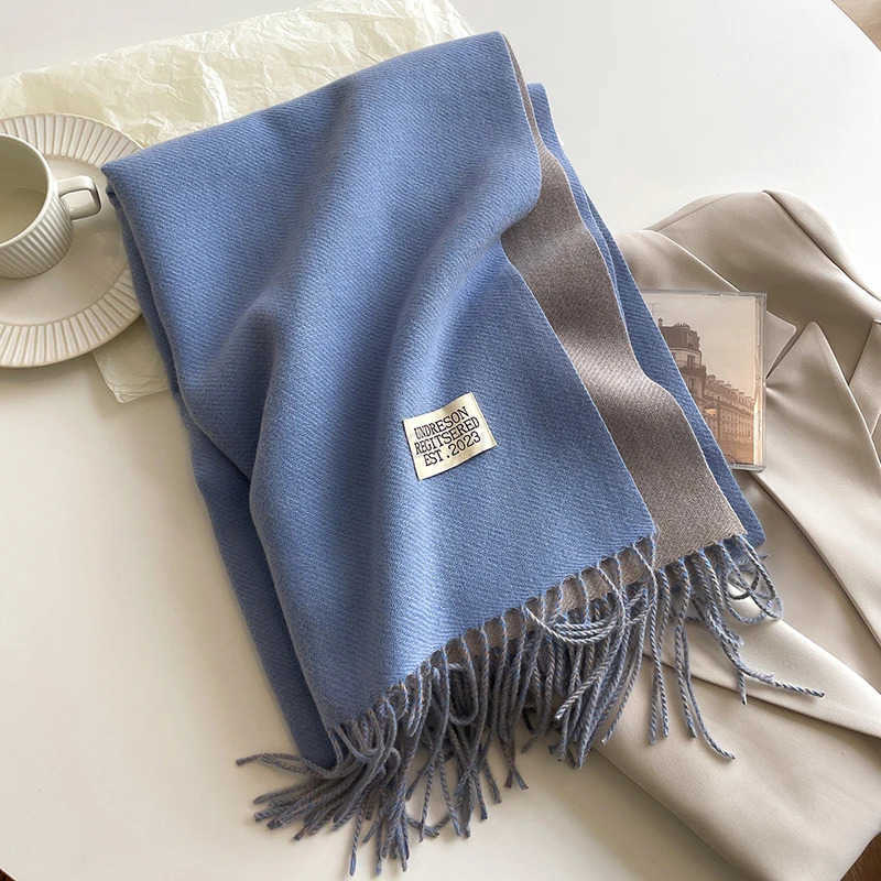 New Fashion Cashmere Scarf Warm Winter for Women Korean Style Knitted Solid Color Double Sided Wraps Neckerchief M250925