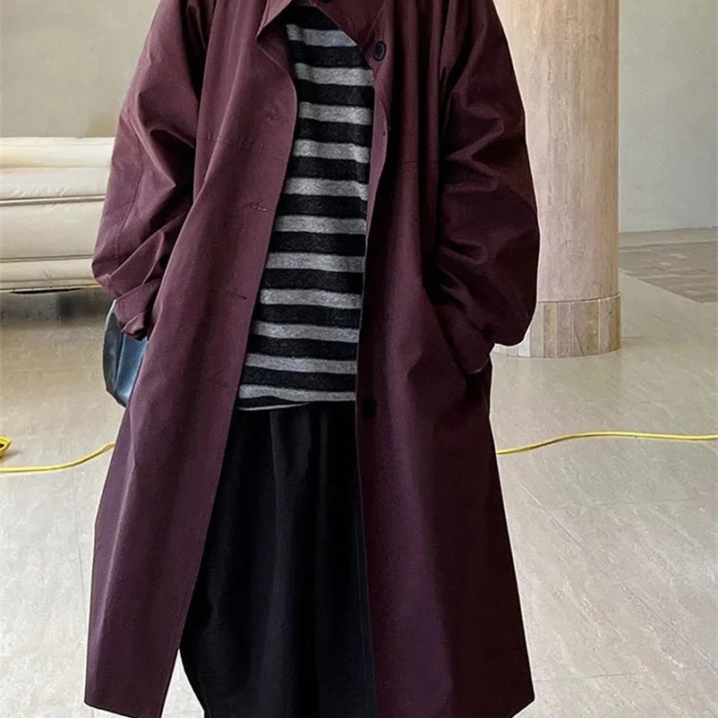 EAM Women Navy Blue Big Size Long Elegant Trench Stand Collar Long Sleeve Windbreaker Fashion Spring Autumn 1DH6843 250118