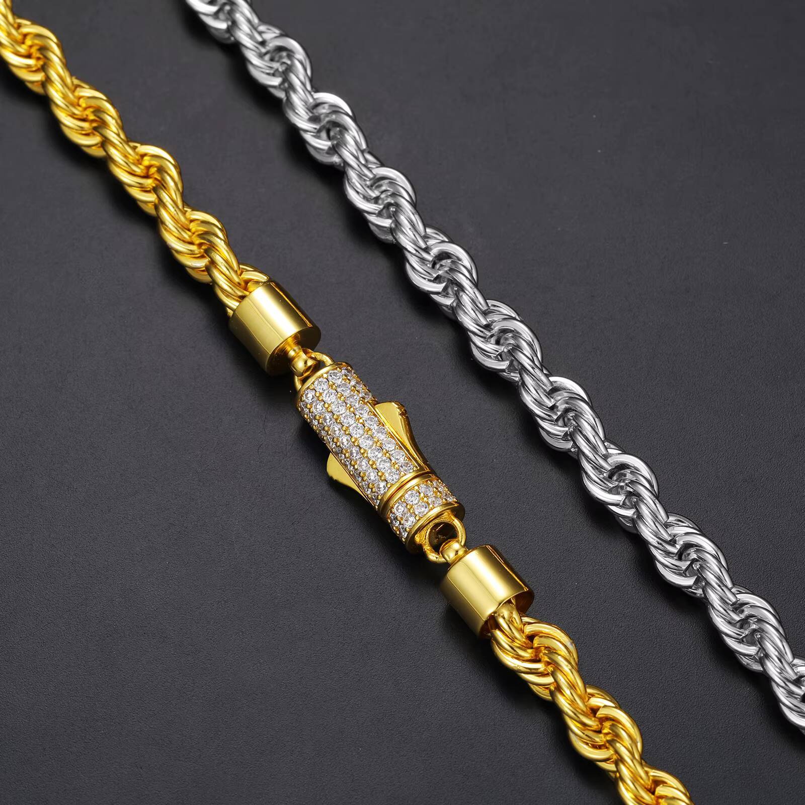 6mm Luxury 14K 18K Gold Plated Solid 925 Sterling Silver VVS Moissanite Diamond Iced Out Lock Rope Chain Necklace for Men