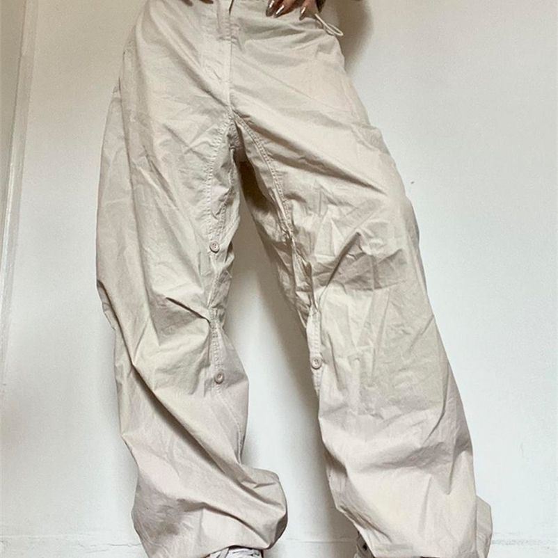 Women's Pants Capris Cuteandpsycho Oversized Solid Joggers Tech Pants High Waist Streetwear Fashion Brown Baggy Trousers Y2K Casual Vintage Cloth