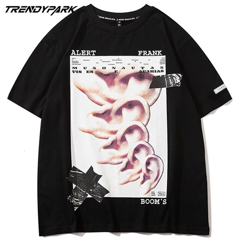 Men's T-shirt Creative Ears Printing Summer Short Sleeve Hip Hop Oversize Cotton Casual Harajuku Streetwear Tops Tee T-shirts 210601
