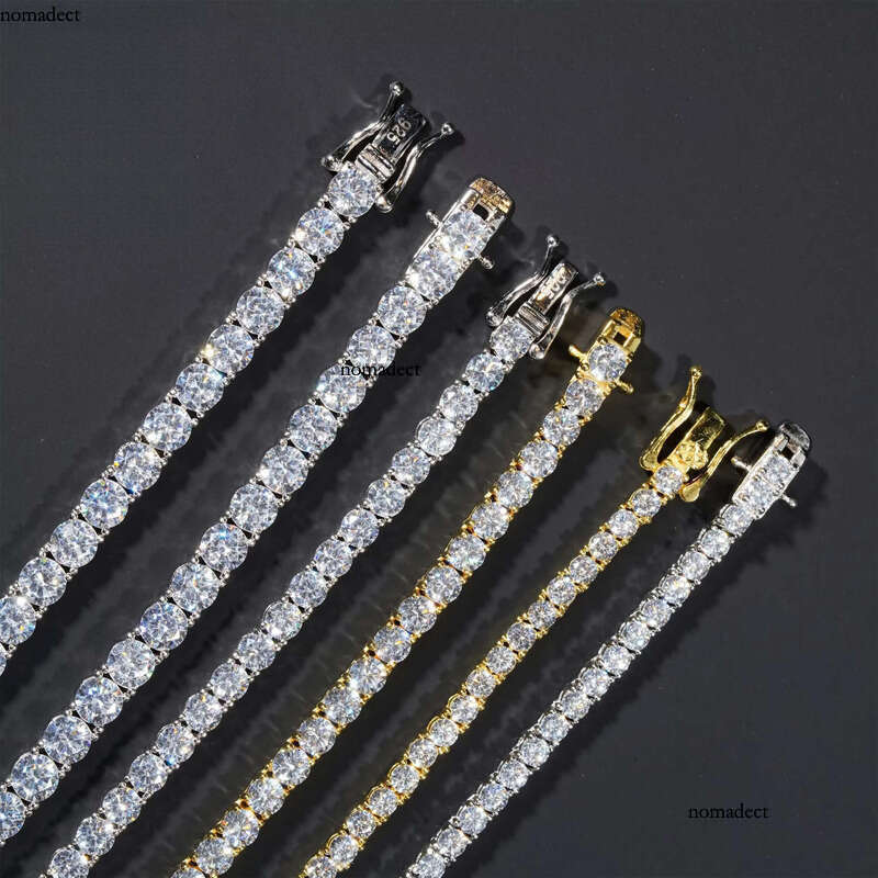 Bulk Stock Hip Hop Iced Out Jewelry Sterling Sier VVS1 2mm 3mm 4mm 5mm 6.5mm Moissanite Dia Cluster Tennis Bracelet 80