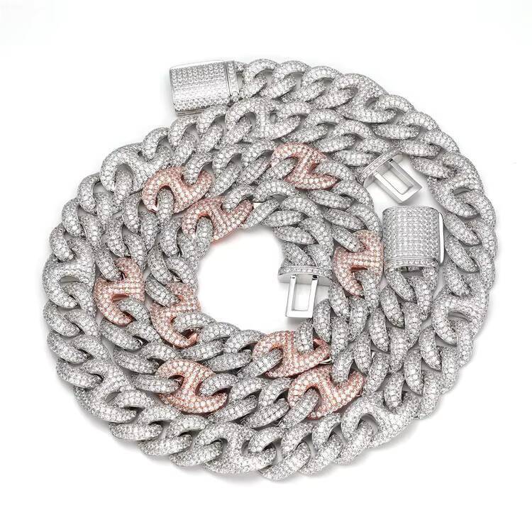 FaMoissaniteory Customized Trend Quality Gold Plated Hip Hop Link Chain Necklace for Men Mens Fashion Design with Moissanite Main Stone for Gift