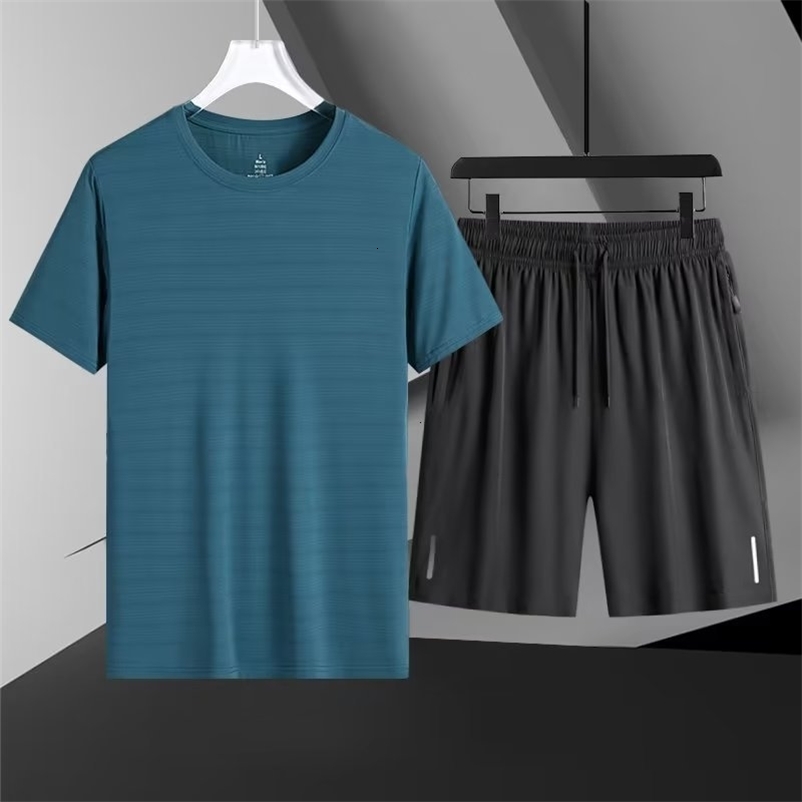 Men's Tracksuits Men Fashion Sets Summer Suit Fitness Suit Quick-drying Short-Sleeved Shorts Tracksuit Men O-Neck Solid Sportswear Two-piece 2304