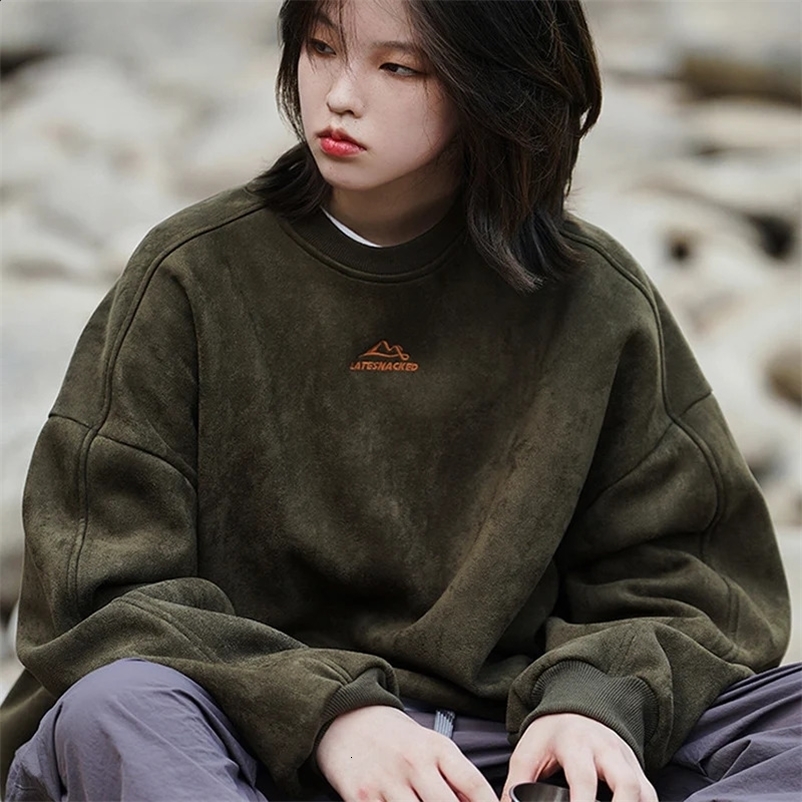 TFETTERS Chamois Mens Wool Leather Sweatshirt Autumn Winter Warm O-neck Couple Pull Out Outdoor Fashion Mens Wear 241203