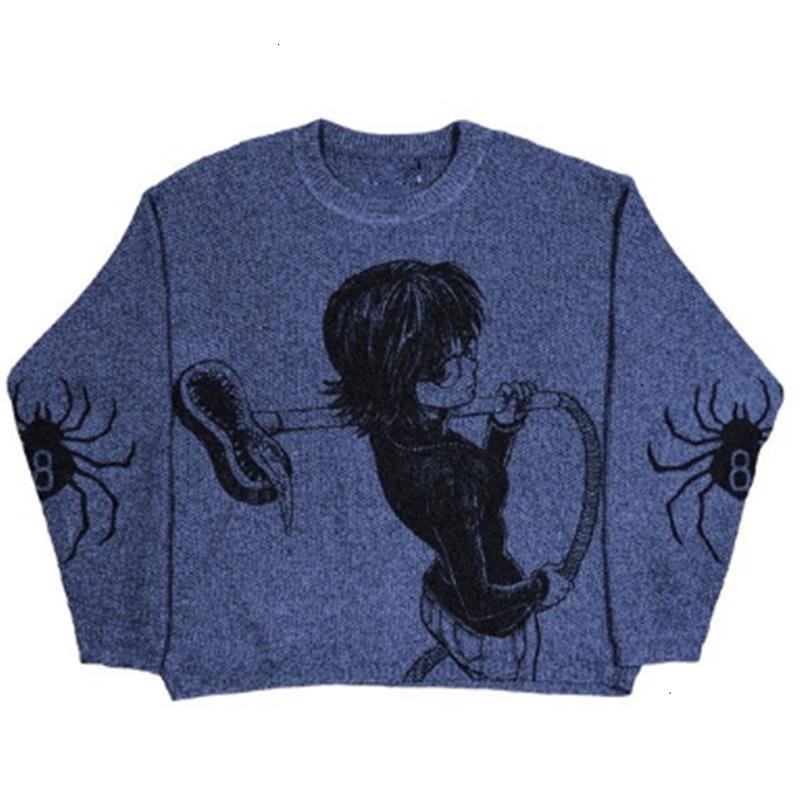 Men's Sweaters Autumn Winter Harajuku Vintage Cartoon Anime Print Knit Oversized Men Sweater Y2K Gothic Punk Streetwear Ugly Pullover Knitted 230