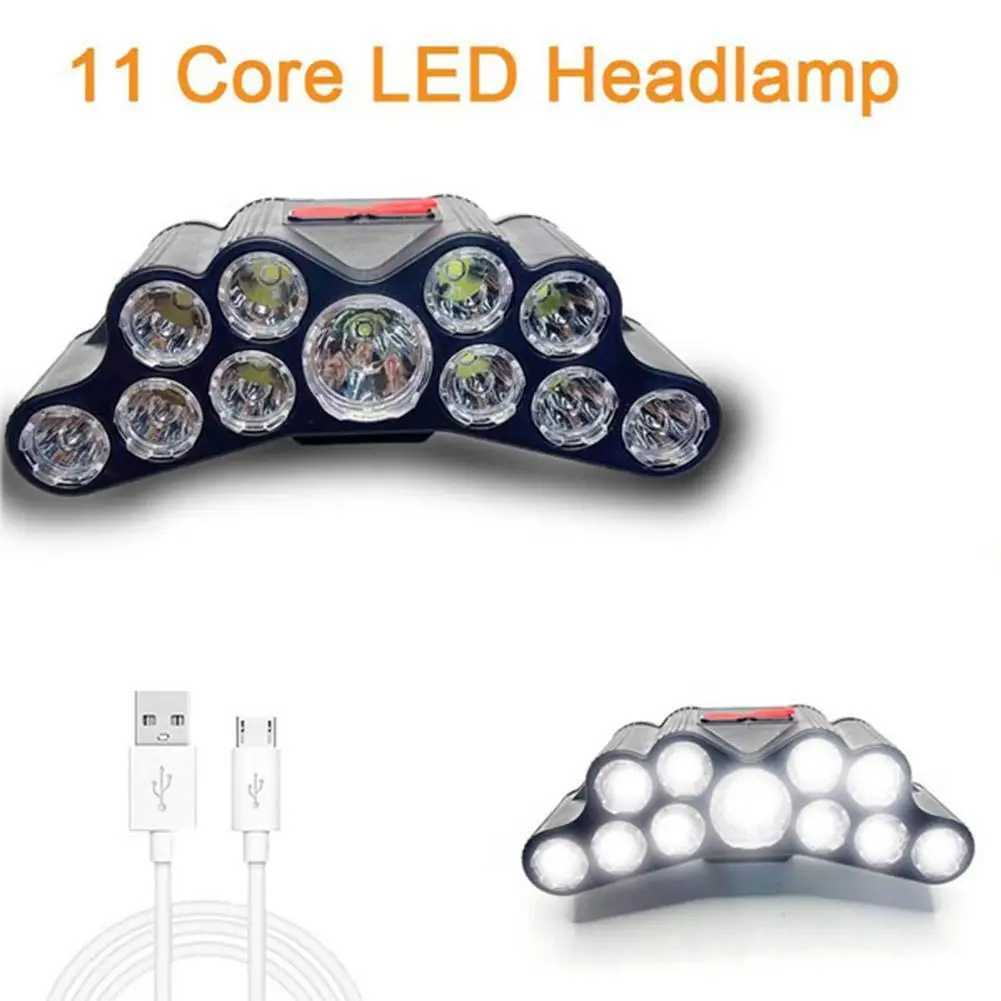 11 Core LED Headlamp ABS Headmounted 4 Modes Rechargeable Flashlight Outdoor Camping Fishing Light Builtin Battery Headlight J250925