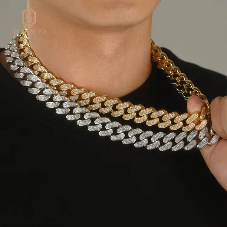 JWY Customized Trend 18k Gold Plated Brass Cuban Link Chain 18mm Diamond Hip Hop Chain