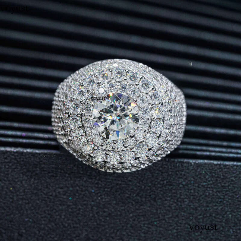 Fashion Fine Jewelry 2 ct Central Cluster Real Gold Plated Sier Rings Men Iced Out VVS Moissanite Ring