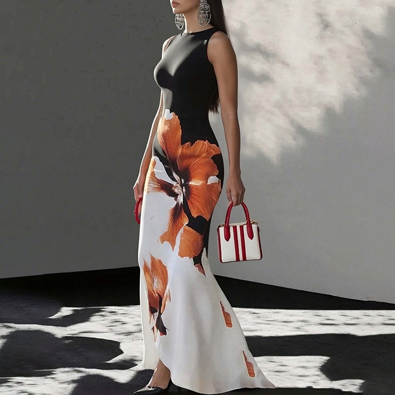 2025 Summer New High-End Elegant Style Slim Off-Shoulder Printed Fashionable Dress