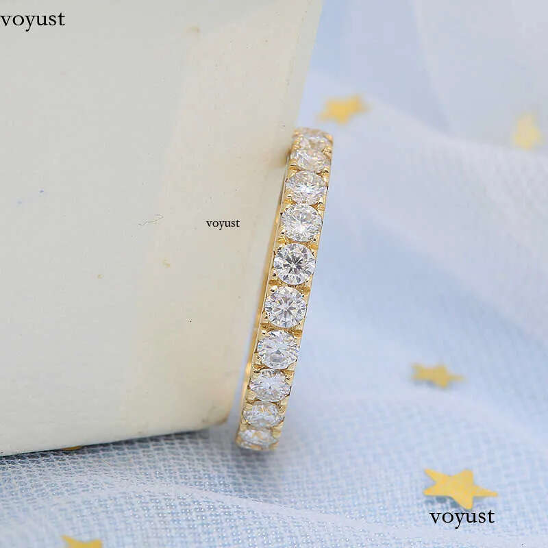 14k Gold Real Moissanite Full Eternity Wedding Ring Round Cut VVS1 D Color 2.0mm Band For Women