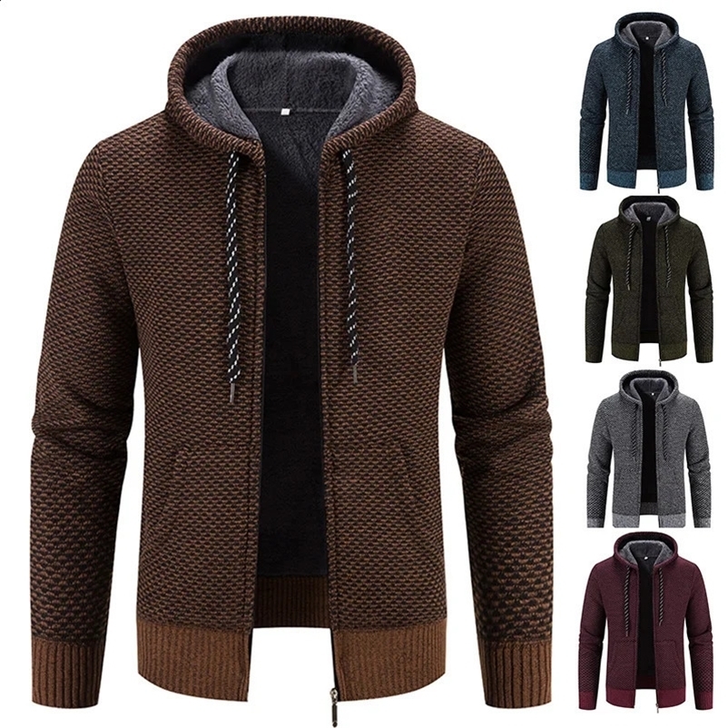 Male Knitted Casual Jackets with Hood Mens Sweater Coat Y2K Hoodies Korean Streetwear Baseball Jumpers Top Clothing 240911