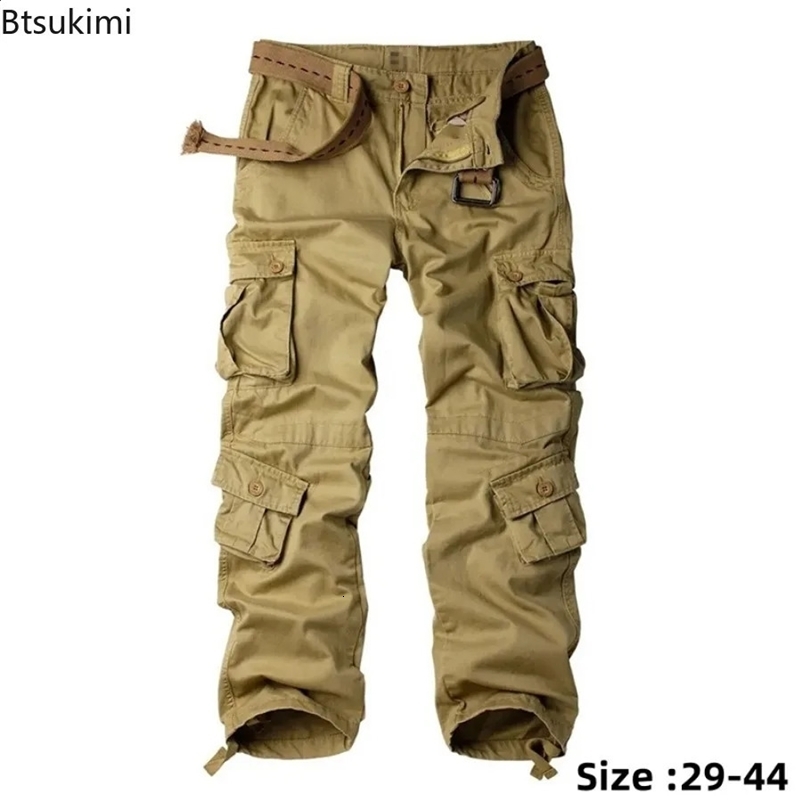 Mens Cotton Cargo Pants Fashion Eight Pockets Sport Trousers Pants Male Oversize Loose Straight Streetwear Pants for Men 240911