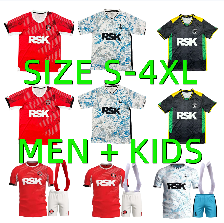XXXL 4XL 2025 2026 Charlton Athletic SOCCER JERSEYS 25 26 home away features a clean V-neck collar and distinctive diagonal white pinstripe football shirt Men kids kit