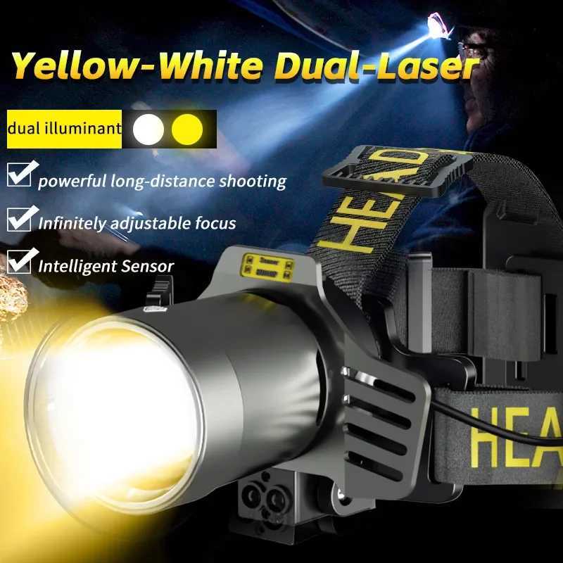 Dual Laser Rechargeable Head Flashlight Led Headlamp High Power Headlight Waterproof Super Bright Head Torch J250925