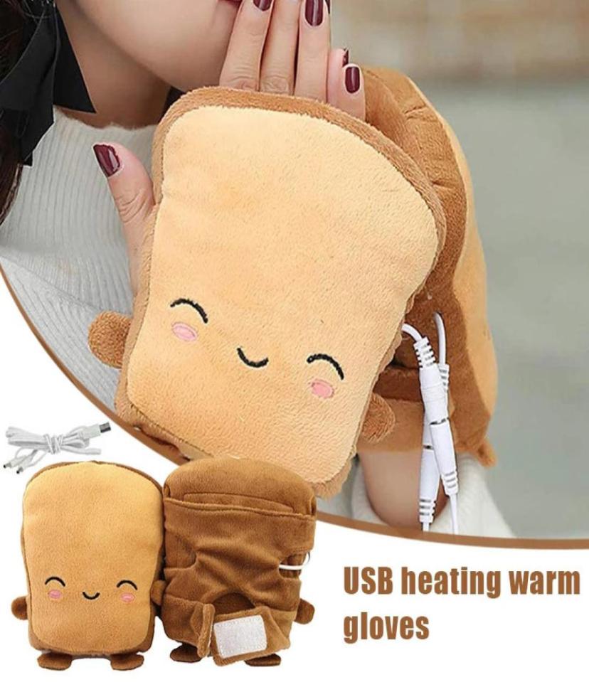 Other Home Garden USB Cute Hand Warmers Gloves for Typing Warmer Heated Gloves for Women Fingerless Cute Toast Shape Winter Gloves6644977