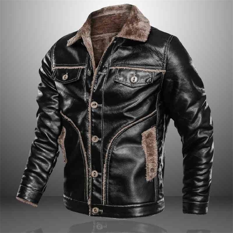 Winter Mens PU Jacket Retro Slim Fit Motorcycle Leather Jacket Warm Outwear High Quality Windproof Faux Leather Coats Male 210603