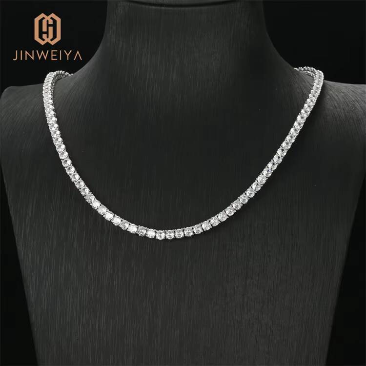 White Gold Plated Tennis Chains Hand Inlaid Moissanite Width Adjustable Length Iced out Brass for Men and Women for Anniversary
