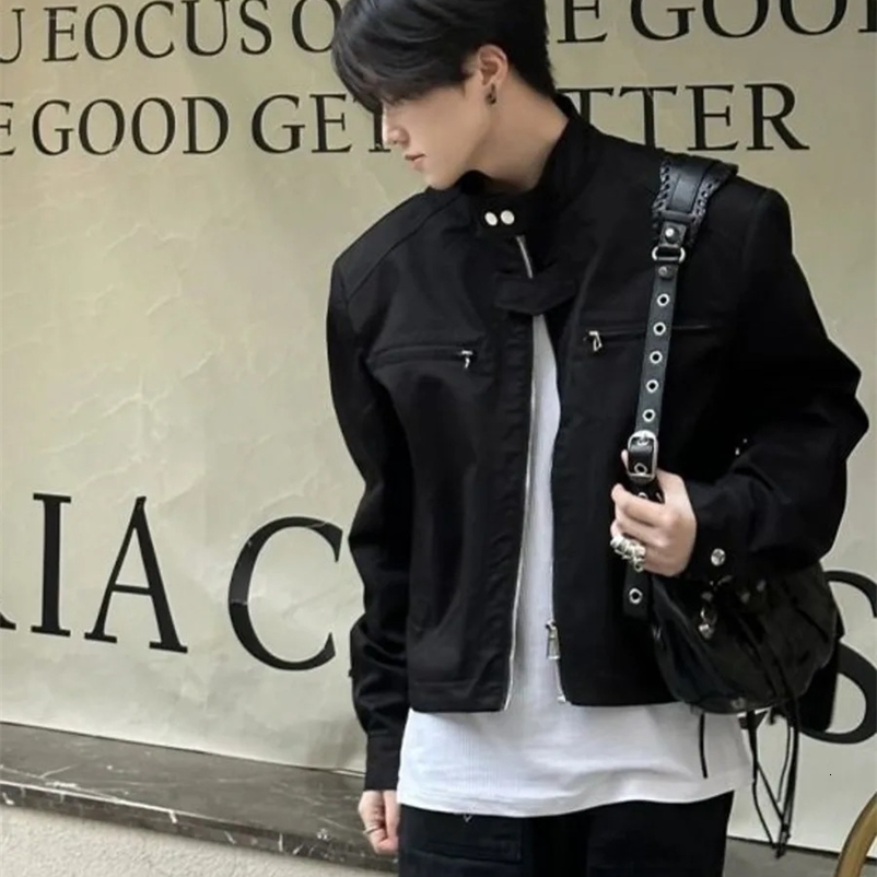 Hip Hop Y2k American Retro Cargo Bomber Jacket Spring Autumn Thin Coat Cropped Casual Solid Outerwear Streetwear 240809