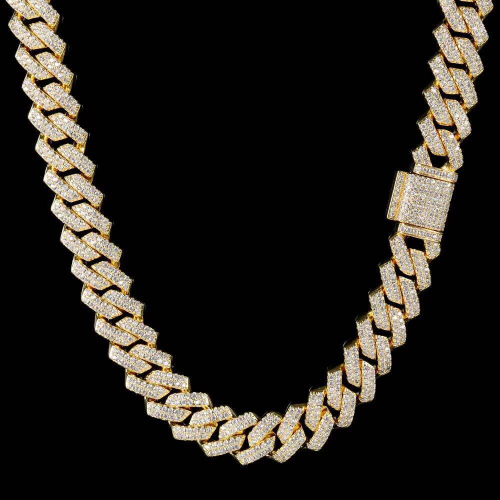 trend 14mm Gold Prong Iced Out Diamond Cuban Link Chain Hip Hop Mens Fashion Jewelry Necklace for Women