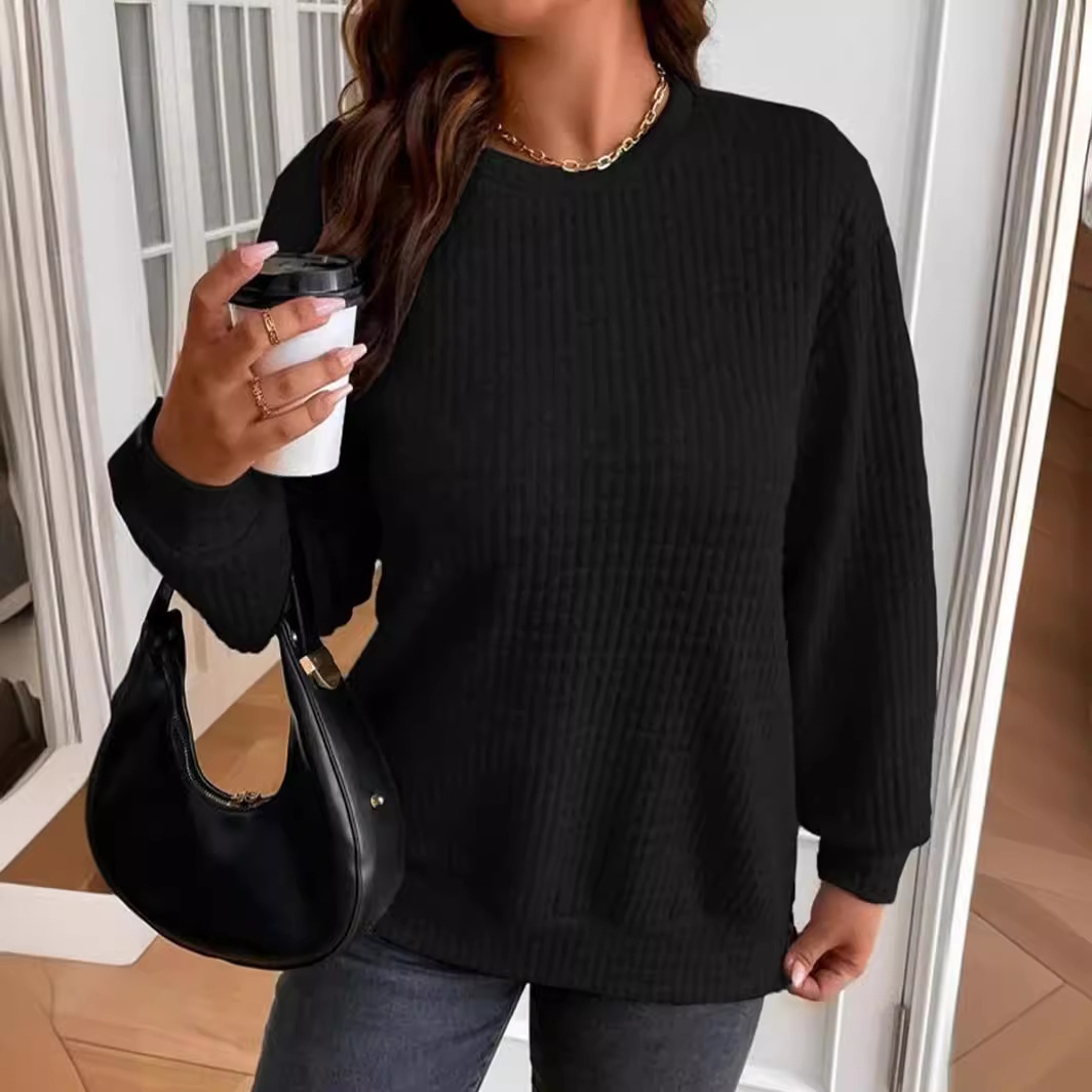 Autumn Winter New Women's Clothing Solid Color Loose Plaid Button Round Neck Pullover Patchwork Long Sleeve Sweatshirt for Women
