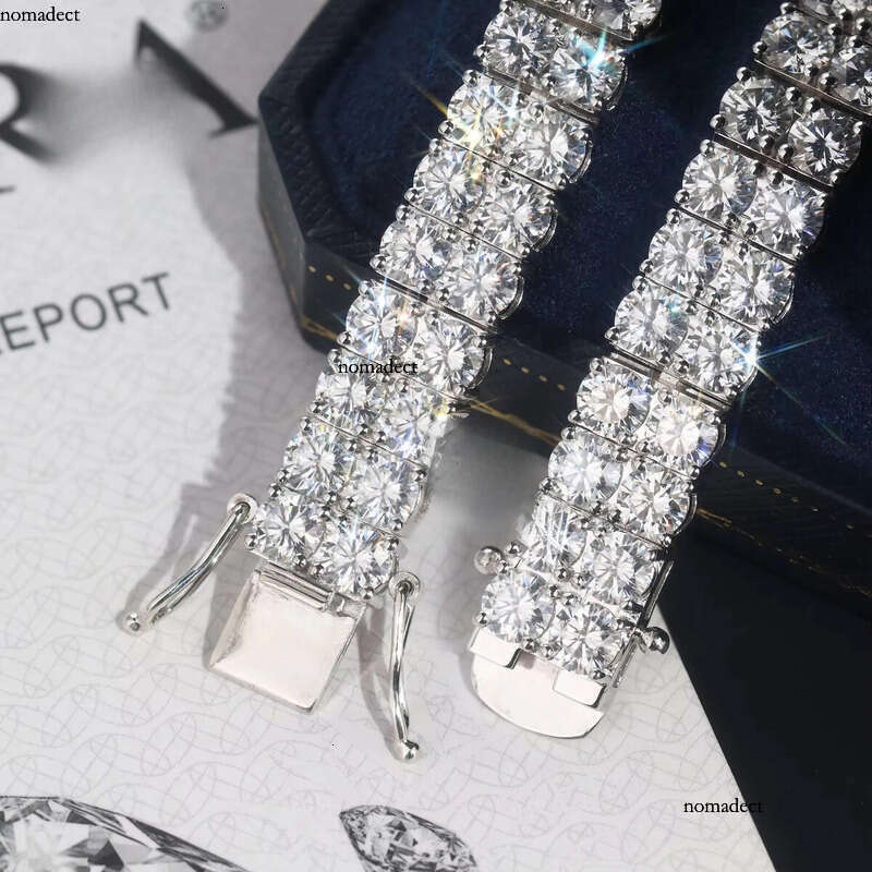 GRA Certificated Sier Double Rows Tennis Chain Gold Plated 5mm+5mm Moissanite S Jewelry Bracelet for Men Women