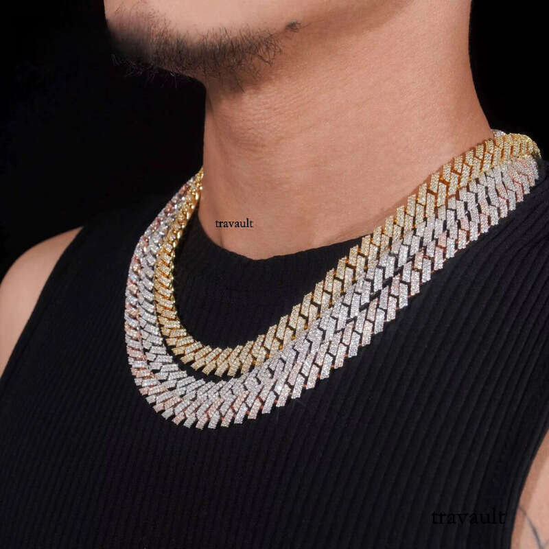 High Quality Hip Hop Jewelry Men Fashion Necklaces 12mm 2 Rows Sterling Sier Iced Out Moissanite Dia Cuban Link Chain