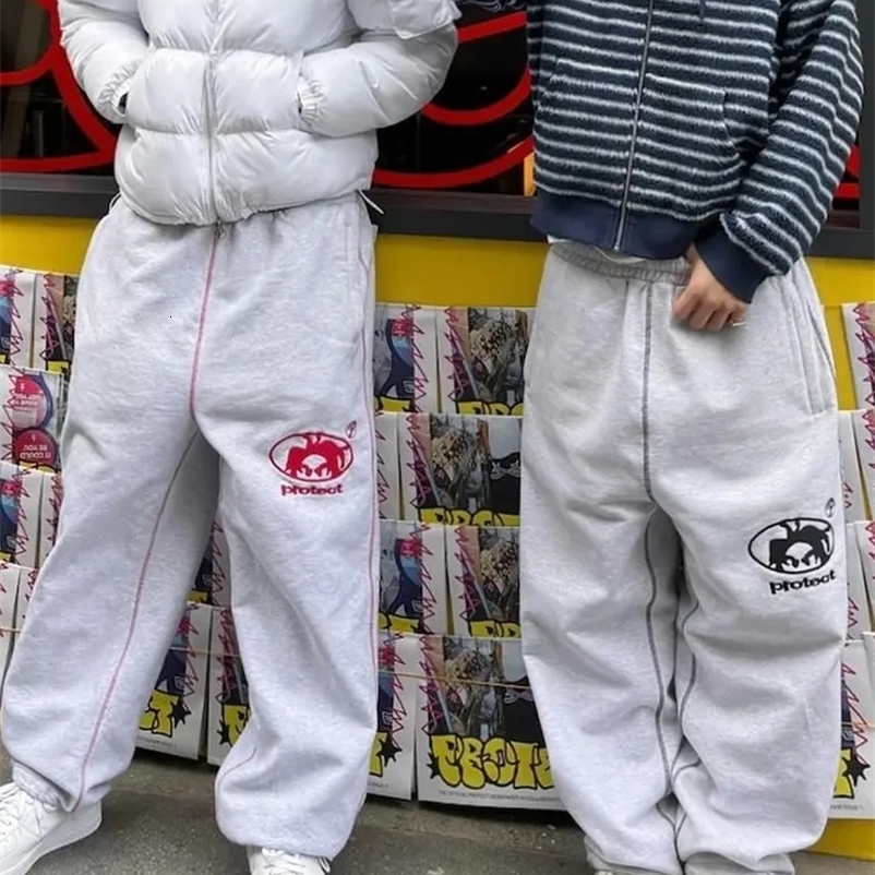 Y2K Streetwear Casual Pants Hip Hop Embroidered Sweatpants for Mens and Womens Harajuku Fashion American Loose Casual Pants 240911
