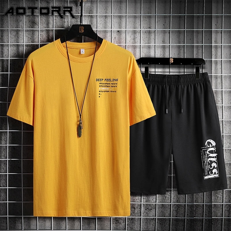 Men's T-Shirts Men Summer Tracksuit Short Sleeve T-shirts Sets Fashion Print 2 Pieces Sportswear Mens Loose Shorts Casual Set Large Size 5XL 2303