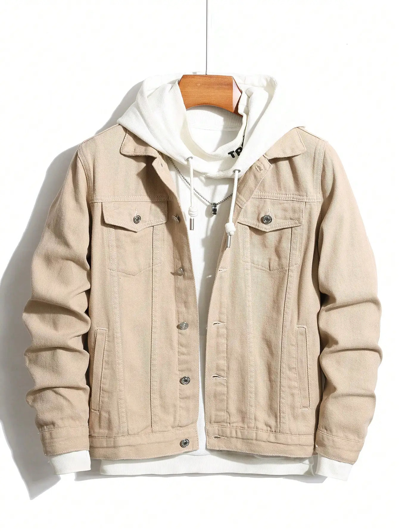 ens denim jacket for spring and autumn Khaki simple coat For daily casual wear with a street casual and trendy style 250923