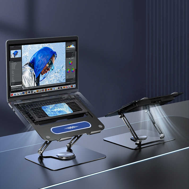 Notebook cooling fan carbon steel double-layer double-axis lifting folding 360° rotating laptop stand