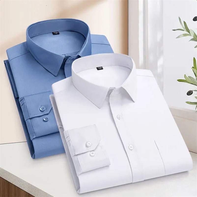 elastic wrinkle resistant mens shirt long sleeved mens dress slim fit Camisa social business shirt pocket white shirt 241007