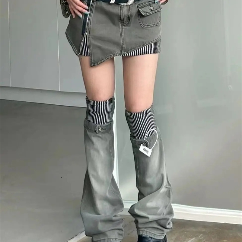 American retro patterned patchwork denim suit half skirt women Y2K irregular short skirt leg cover two-piece set for wearing 250317