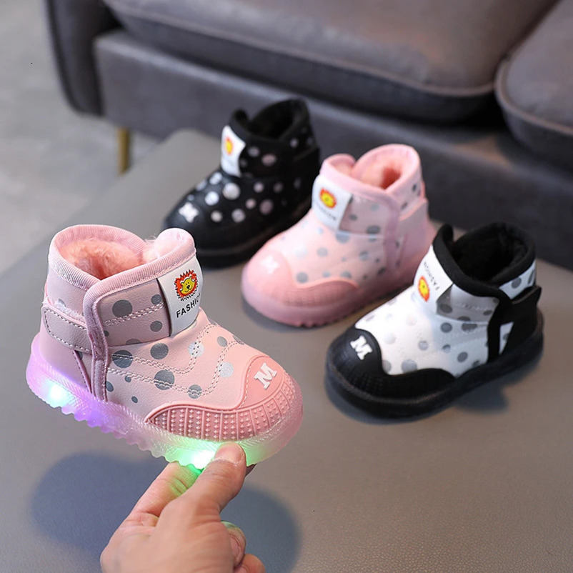Children Light Toddler Infant Boys Girls Snow Fleece Boot Non Slip Flat Cloth Bottom Infant Crib Shoes Led Light Kid Snow Boots 241219